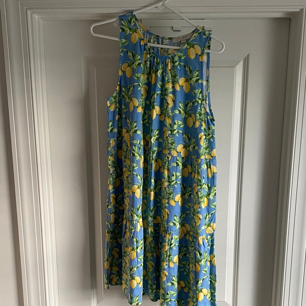 LOFT Blue Lemon Print Sleeveless Dress 

PTP 20

Length 36